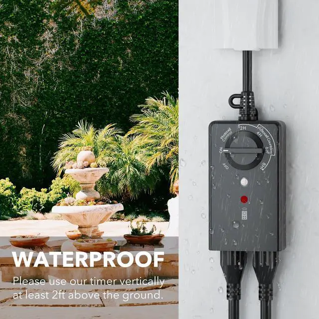 Alt view image 7 of 7 - Outdoor Light Timer with Dusk to Dawn Sensor, 100 ft Range Remote Control, Weatherproof Dual Grounded Outlets, 15A 1/2HP, ETL Listed for Christmas and Halloween Decorations