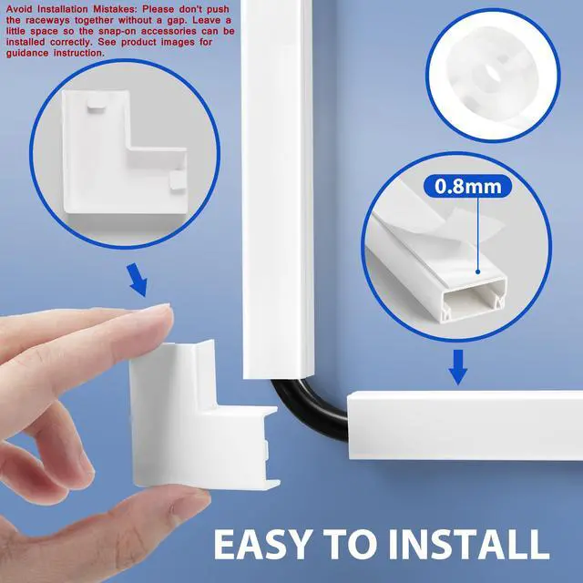 Alt view image 2 of 6 - Cord Cover Wall Kit, YCLYC 157in Wire Covers for Cords - TV Cord Hider for 1 Thick Wire, Cable Hider for Wall Mount TV, Cable Cover Raceway White 10 x L15.7, W0.78 H0.4