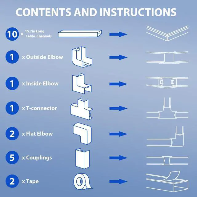 Alt view image 3 of 6 - Cord Cover Wall Kit, YCLYC 157in Wire Covers for Cords - TV Cord Hider for 1 Thick Wire, Cable Hider for Wall Mount TV, Cable Cover Raceway White 10 x L15.7, W0.78 H0.4