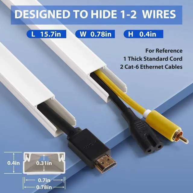 Alt view image 4 of 6 - Cord Cover Wall Kit, YCLYC 157in Wire Covers for Cords - TV Cord Hider for 1 Thick Wire, Cable Hider for Wall Mount TV, Cable Cover Raceway White 10 x L15.7, W0.78 H0.4