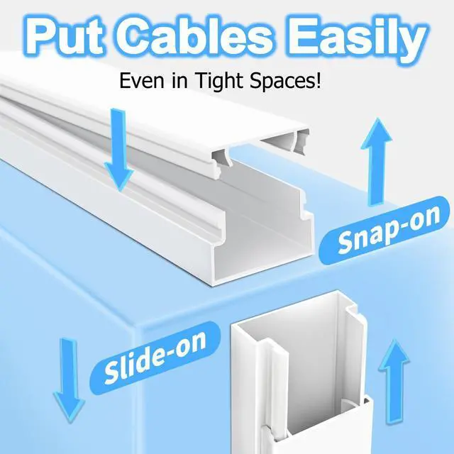 Alt view image 4 of 7 - Cord Hider, 72in Wire Covers for Cords on Wall, Premium Cable Hider Cord Covers for Wires, Cable Management Wire Hiders for TV, Cable Raceway Kit, W0.95 H0.55in, White