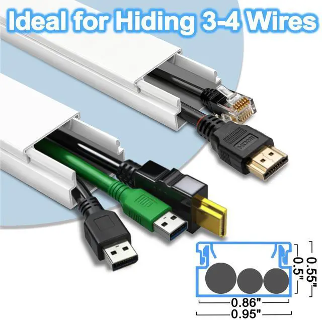 Alt view image 2 of 7 - Cord Hider, 72in Wire Covers for Cords on Wall, Premium Cable Hider Cord Covers for Wires, Cable Management Wire Hiders for TV, Cable Raceway Kit, W0.95 H0.55in, White