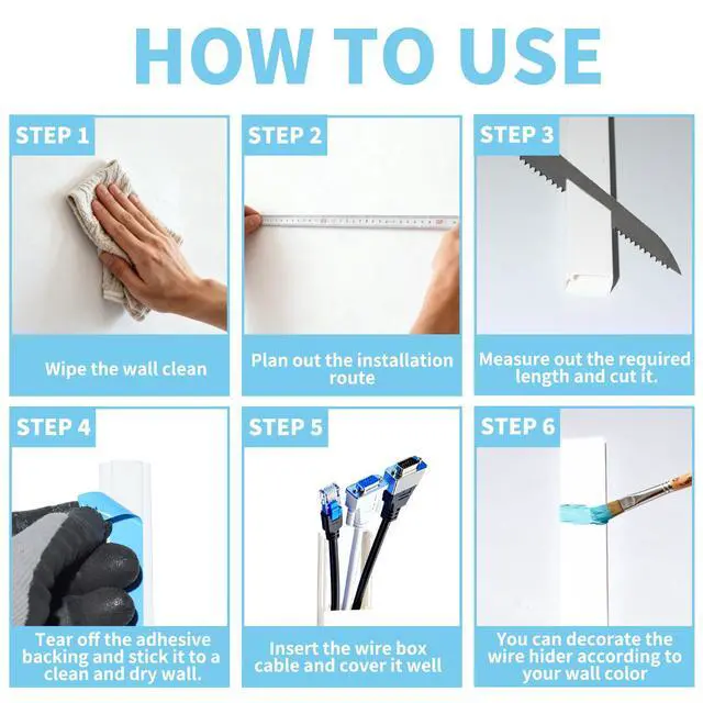 Alt view image 6 of 7 - Cord Hider, 72in Wire Covers for Cords on Wall, Premium Cable Hider Cord Covers for Wires, Cable Management Wire Hiders for TV, Cable Raceway Kit, W0.95 H0.55in, White