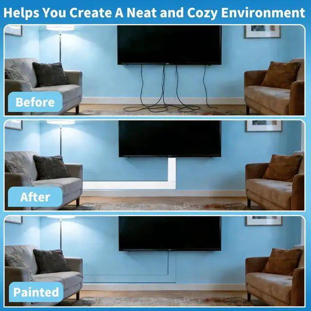 Alt view image 7 of 7 - Cord Hider, 72in Wire Covers for Cords on Wall, Premium Cable Hider Cord Covers for Wires, Cable Management Wire Hiders for TV, Cable Raceway Kit, W0.95 H0.55in, White