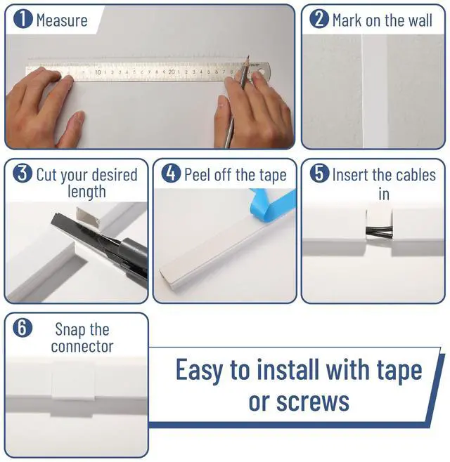 Alt view image 5 of 7 - Cord Cover Raceway Kit, 157in Cable Hider, Cord Covers for Wires on Wall, Wire Covers for Cords, Cord Hider Wall, Wire Hiders for TV on Wall, Cable Cover, Wire Hider, 15.7in X W0.9in X H0.6in