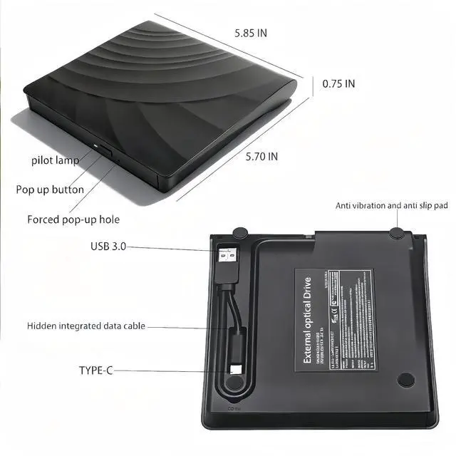 Alt view image 7 of 7 - External Blu-ray Drives DVD/CD Burner For Laptop USB 3.0 Portable BD CD DVD Reader Writer Player 3D Optical Drive Disc Duplicators Compatible with Laptop Desktop PC Windows Mac Pro MacBook Linux