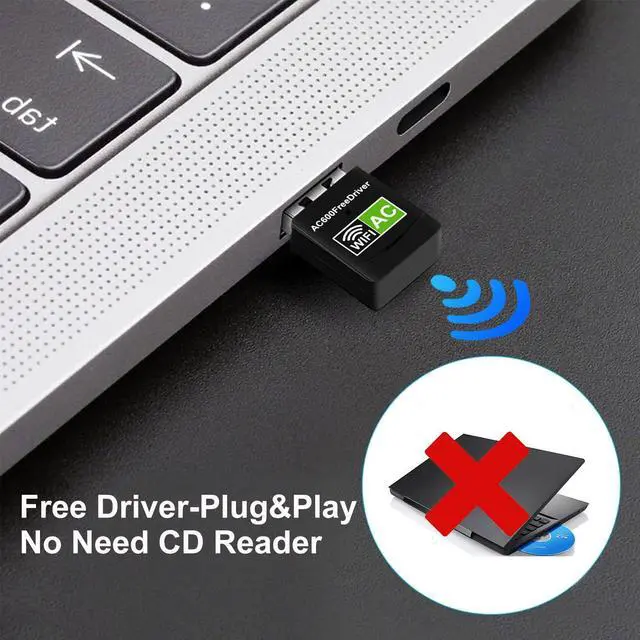 Alt view image 2 of 7 - Driver Free USB WiFi Adapter for Desktop PC 600Mbps Dual Band 2.4G 5.8G Wireless Network Adapter, Wi-Fi Dongle Compatible with Windows 11/10/8/7/XP/Vista-Black