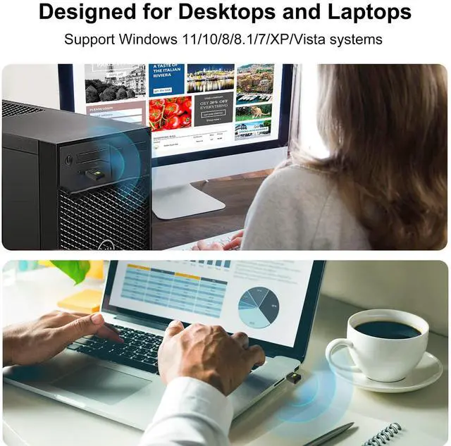 Alt view image 4 of 7 - Driver Free USB WiFi Adapter for Desktop PC 600Mbps Dual Band 2.4G 5.8G Wireless Network Adapter, Wi-Fi Dongle Compatible with Windows 11/10/8/7/XP/Vista-Black