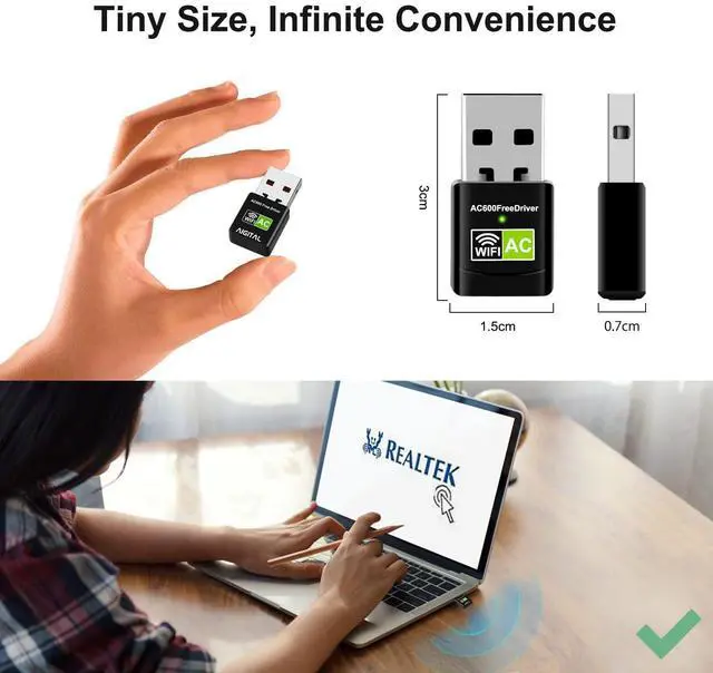 Alt view image 5 of 7 - Driver Free USB WiFi Adapter for Desktop PC 600Mbps Dual Band 2.4G 5.8G Wireless Network Adapter, Wi-Fi Dongle Compatible with Windows 11/10/8/7/XP/Vista-Black