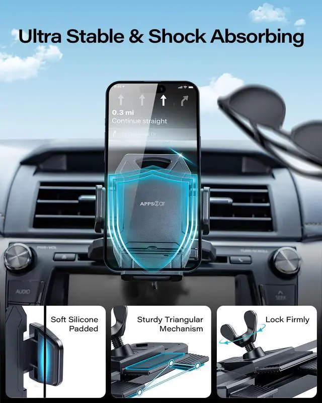 Alt view image 3 of 7 - Sturdy CD Slot Phone Mount with One Hand Operation Design, Hands-Free Car Phone Holder Universally Compatible with All iPhone & Android Cell Phones, for Smartphone Mobile