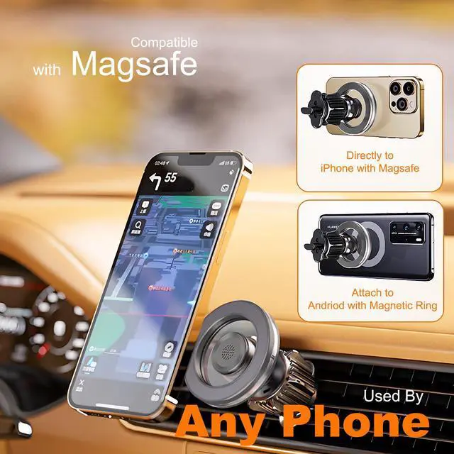 Alt view image 4 of 6 - for Magsafe Car Mount for iPhone, Aluminum Alloy Vent Mount,Built-in Air Freshener,Magnetic Phone Holder for Car,Cell Phone Car Mount,Strong Magnet,for iPhone 12,13,14,15,16 pro max and Android