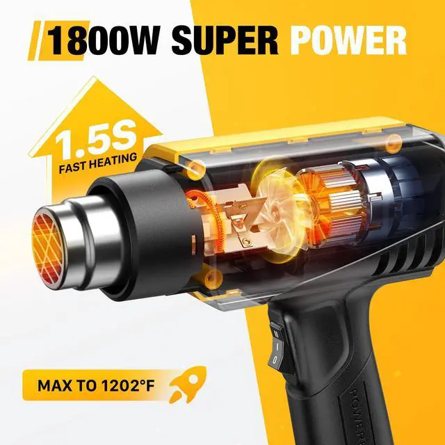 Alt view image 2 of 6 - 1800W Compact Heat Gun 122-1202 Variable Temp for Crafting | Fast Heating 122-1202, 2-Speed Airflow, 20% Smaller Compact Design, Overheat Protection for Vinyl Wrap, Shrink Tubing