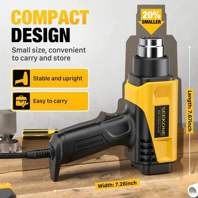 Alt view image 4 of 6 - 1800W Compact Heat Gun 122-1202 Variable Temp for Crafting | Fast Heating 122-1202, 2-Speed Airflow, 20% Smaller Compact Design, Overheat Protection for Vinyl Wrap, Shrink Tubing
