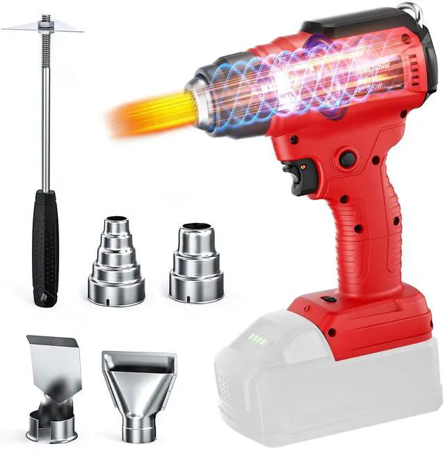 Main image of Cordless Heat Gun for Milwaukee 18V Battery, 350W 1022°F (550°C) Soldering Heat Gun, Variable Temperature Control Hot Air Gun Kit with 4 Nozzles and Scraper, for Shrink Tubing, PVC Wrap(NO Battery)