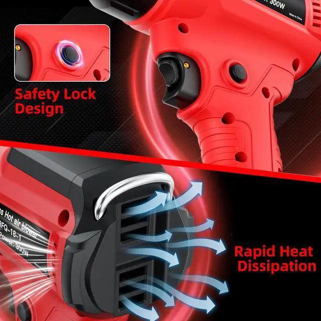 Alt view image 4 of 7 - Cordless Heat Gun for Milwaukee 18V Battery, 350W 1022°F (550°C) Soldering Heat Gun, Variable Temperature Control Hot Air Gun Kit with 4 Nozzles and Scraper, for Shrink Tubing, PVC Wrap(NO Battery)