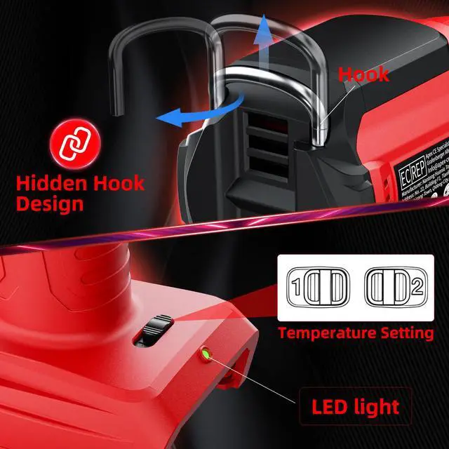 Alt view image 5 of 7 - Cordless Heat Gun for Milwaukee 18V Battery, 350W 1022°F (550°C) Soldering Heat Gun, Variable Temperature Control Hot Air Gun Kit with 4 Nozzles and Scraper, for Shrink Tubing, PVC Wrap(NO Battery)
