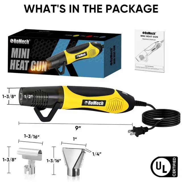 Alt view image 4 of 7 - 350W Heat Gun with 2 Nozzles, Dual Temp Heat Gun 400°F-660°F, Fast Heat Hot Air Gun with Overload Protection for DIY Craft Embossing Shrink Wrapping (Yellow)