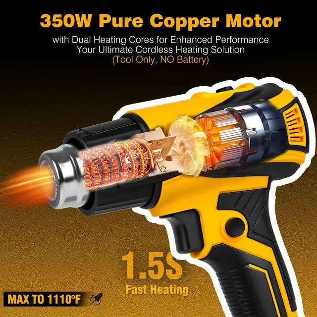 Alt view image 2 of 7 - 350W Cordless Heat Gun Compatible with Dewalt 20V Battery,Adjustable Temp 1201110,LED Light,Portable Hot Air Gun LCD Digital Display & 4 Nozzles For Shrink Tubing,Crafts,DIY(Tool Only,NO Battery)