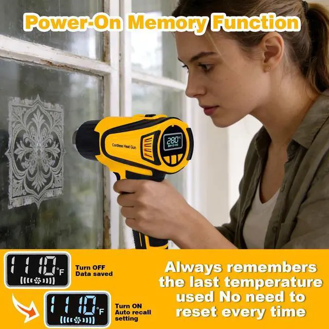 Alt view image 5 of 7 - 350W Cordless Heat Gun Compatible with Dewalt 20V Battery,Adjustable Temp 1201110,LED Light,Portable Hot Air Gun LCD Digital Display & 4 Nozzles For Shrink Tubing,Crafts,DIY(Tool Only,NO Battery)