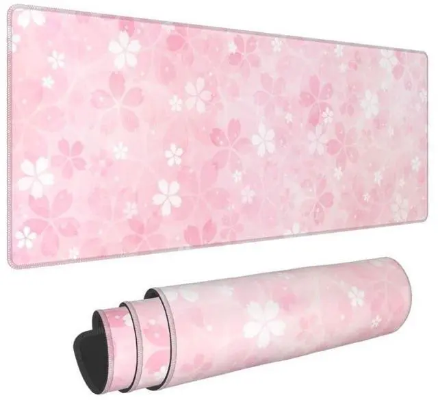 Main image of GetCoupon Pink Cherry Blossom Gaming Mouse Pad, Large Non-Slip Desk Pad with Stitched Edges for Office Home, 31.5 X 11.8 Inch