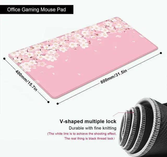 Alt view image 2 of 6 - Cherry Blossom Desk Mat Cute, Pink Sakura Large Gaming Mouse Pad, Japanese Floral Flowers Wide Desk Pad Desk Decor, 31.5 x 15.7 Inch, Anime Aesthetic