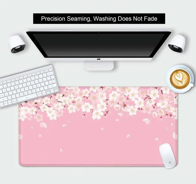 Alt view image 3 of 6 - Cherry Blossom Desk Mat Cute, Pink Sakura Large Gaming Mouse Pad, Japanese Floral Flowers Wide Desk Pad Desk Decor, 31.5 x 15.7 Inch, Anime Aesthetic