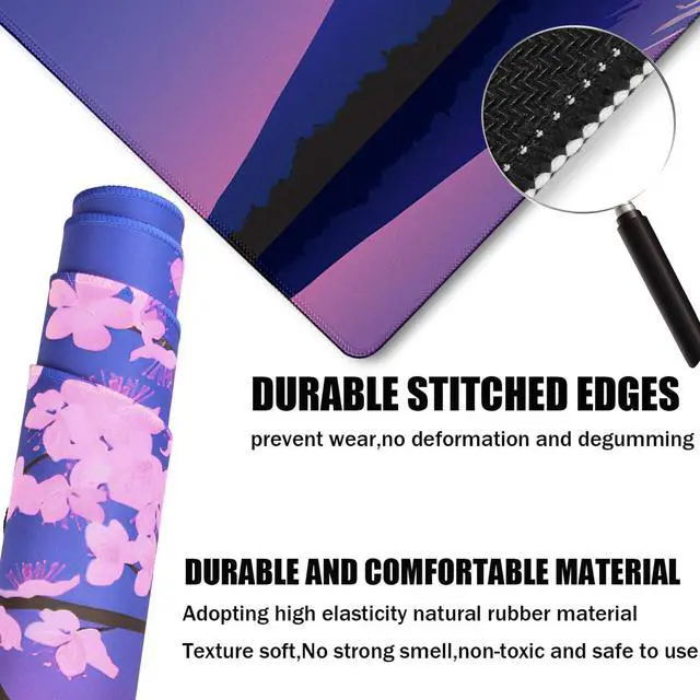 Alt view image 2 of 7 - Large Extended Gaming Mouse Pad with Stitched Edges, Non-Slip Waterproof Rubber Base Mouse Pad for Office, Computer, Laptop and Home Mousepad 31.5 x 15.7 Inch, Janpanese Sakura