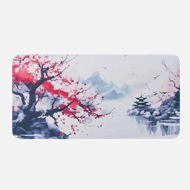 Main image of Large Sakura Mouse Pad, Japanese Cherry Blossom Desk Mat, Pink Extended Non-Slip Keyboard Mouse Pad Waterproof Office Desk Pad 23.6"x11.8" Anime Mouse Pads Desktop Protector for Office Home