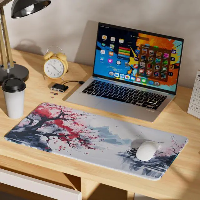 Alt view image 2 of 7 - Large Sakura Mouse Pad, Japanese Cherry Blossom Desk Mat, Pink Extended Non-Slip Keyboard Mouse Pad Waterproof Office Desk Pad 23.6"x11.8" Anime Mouse Pads Desktop Protector for Office Home