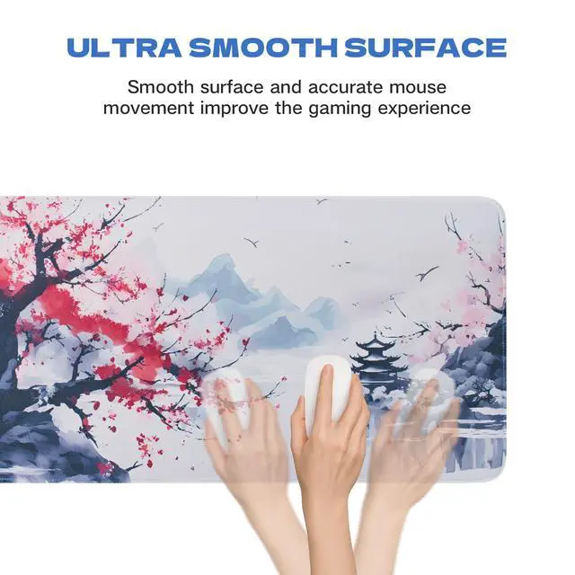 Alt view image 3 of 7 - Large Sakura Mouse Pad, Japanese Cherry Blossom Desk Mat, Pink Extended Non-Slip Keyboard Mouse Pad Waterproof Office Desk Pad 23.6"x11.8" Anime Mouse Pads Desktop Protector for Office Home