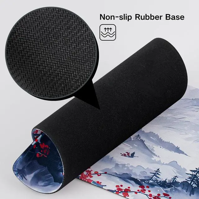 Alt view image 4 of 7 - Large Sakura Mouse Pad, Japanese Cherry Blossom Desk Mat, Pink Extended Non-Slip Keyboard Mouse Pad Waterproof Office Desk Pad 23.6"x11.8" Anime Mouse Pads Desktop Protector for Office Home