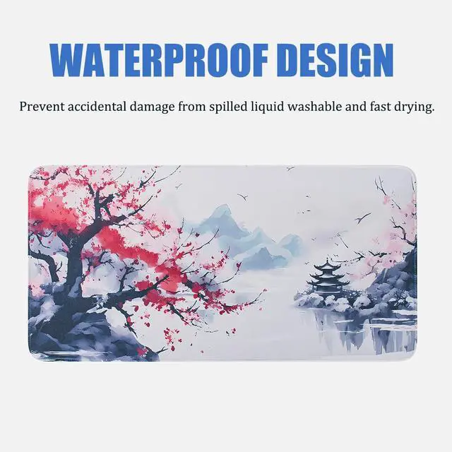 Alt view image 6 of 7 - Large Sakura Mouse Pad, Japanese Cherry Blossom Desk Mat, Pink Extended Non-Slip Keyboard Mouse Pad Waterproof Office Desk Pad 23.6"x11.8" Anime Mouse Pads Desktop Protector for Office Home