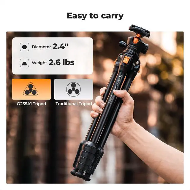 Alt view image 2 of 7 - 63" Aluminum Travel Tripod for Camera w Phone Holder, Non-Reversible Lightweight Compact Tripod Weighs 2.6lb, Max Load 22lb for Camera DSLR Mirrorless Spotting Scope Camcorders Phone