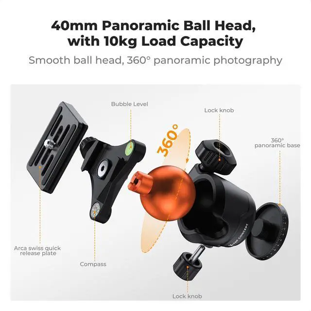 Alt view image 3 of 7 - 63" Aluminum Travel Tripod for Camera w Phone Holder, Non-Reversible Lightweight Compact Tripod Weighs 2.6lb, Max Load 22lb for Camera DSLR Mirrorless Spotting Scope Camcorders Phone