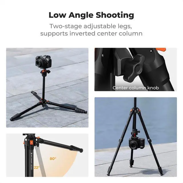 Alt view image 5 of 7 - 63" Aluminum Travel Tripod for Camera w Phone Holder, Non-Reversible Lightweight Compact Tripod Weighs 2.6lb, Max Load 22lb for Camera DSLR Mirrorless Spotting Scope Camcorders Phone