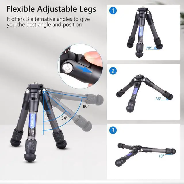 Alt view image 5 of 7 - Mini Carbon Fiber Tripod Lightweight Compact Travel Carbon Tripod Portable Table Camera Tripod for DSLR Digital Camcorder Max Load 22lb/10kg