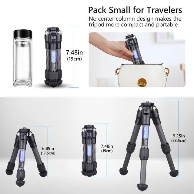 Alt view image 4 of 7 - Mini Carbon Fiber Tripod Lightweight Compact Travel Carbon Tripod Portable Table Camera Tripod for DSLR Digital Camcorder Max Load 22lb/10kg