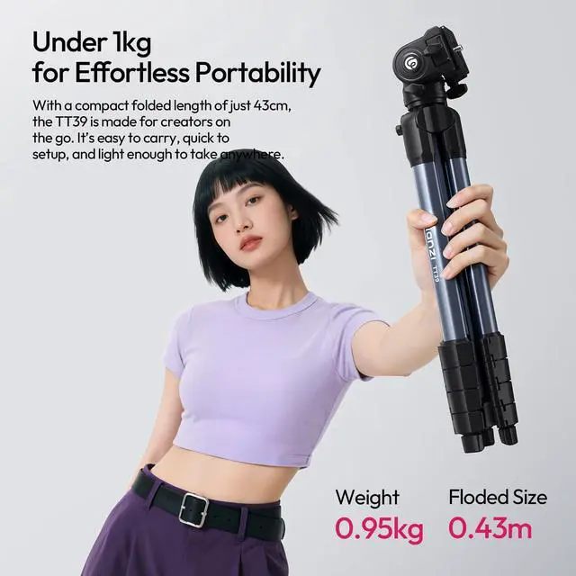 Alt view image 7 of 7 - TT39 Camera Tripod with Vertical/Horizontal Switching, 61'' Lightweight Tripod Stand for Cell Phone & DSLR with Travel Bag and Phone Holder, Height Adjustable for Vlogging and Video Recording