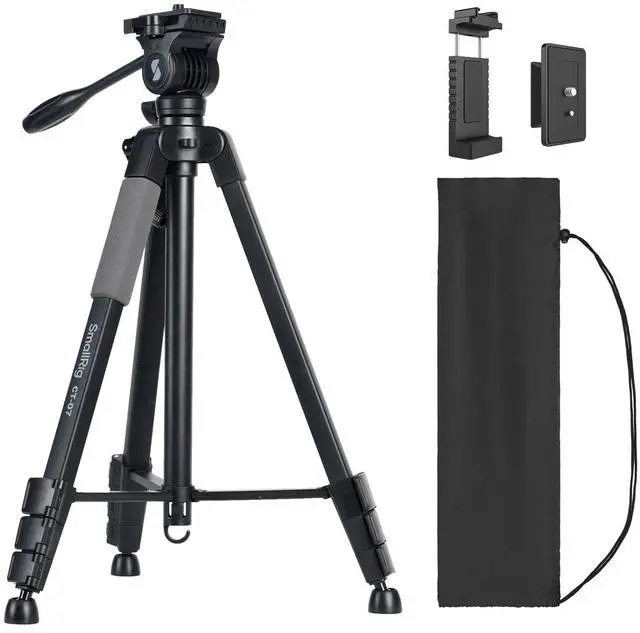 Main image of CT-07 Aluminum Camera Tripod Stand, 63.4" Travel Tripod for iPhone and Cameras, Phone Tripods with Quick-Switch Vertical/Horizontal Mount, Adjustable Angles & Max. 4kg Load