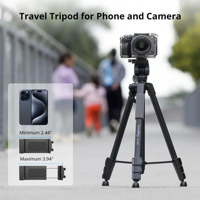 Alt view image 4 of 7 - CT-07 Aluminum Camera Tripod Stand, 63.4" Travel Tripod for iPhone and Cameras, Phone Tripods with Quick-Switch Vertical/Horizontal Mount, Adjustable Angles & Max. 4kg Load