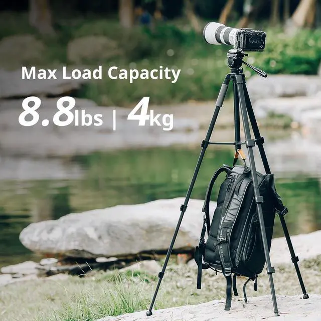 Alt view image 5 of 7 - CT-07 Aluminum Camera Tripod Stand, 63.4" Travel Tripod for iPhone and Cameras, Phone Tripods with Quick-Switch Vertical/Horizontal Mount, Adjustable Angles & Max. 4kg Load