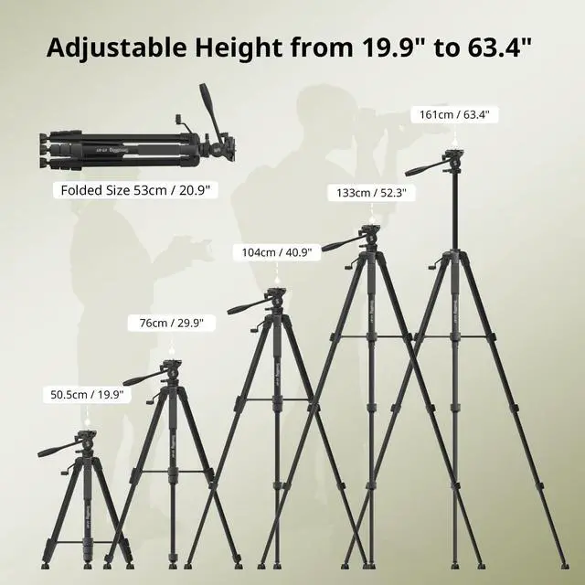Alt view image 7 of 7 - CT-07 Aluminum Camera Tripod Stand, 63.4" Travel Tripod for iPhone and Cameras, Phone Tripods with Quick-Switch Vertical/Horizontal Mount, Adjustable Angles & Max. 4kg Load