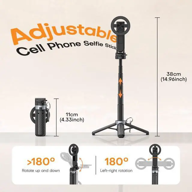 Alt view image 3 of 7 - Mini Magnetic Selfie Stick,360° Rotation Carbon Fiber Cell Phone Tripod for MagSafe,Portable Magnet Selfie Stick with Remote Control,Extendable Small Travel Tripod Phone Stand for MagSafe Smartphones