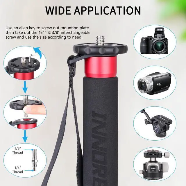 Alt view image 2 of 7 - Camera Monopod INNOREL VM60C Carbon Fiber Portable Compact Lightweight Travel Monopod with Fast Flip Lock for Canon Nikon Sony DSLR Camera Video Camcorder Photography Load 22lbs/10kg Height 63in/160cm
