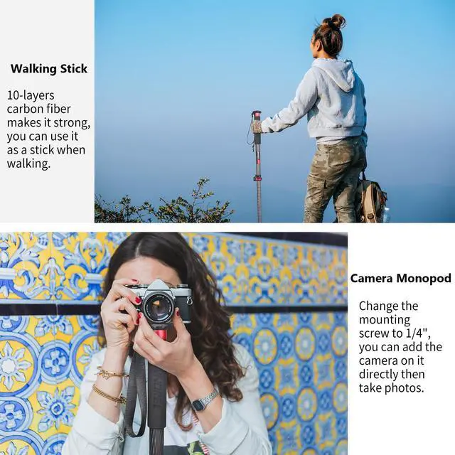 Alt view image 6 of 7 - Camera Monopod INNOREL VM60C Carbon Fiber Portable Compact Lightweight Travel Monopod with Fast Flip Lock for Canon Nikon Sony DSLR Camera Video Camcorder Photography Load 22lbs/10kg Height 63in/160cm