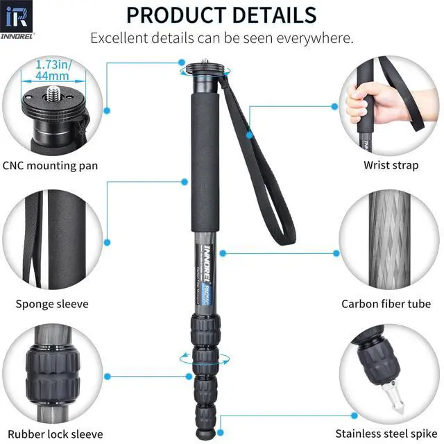 Alt view image 4 of 7 - Carbon Fiber Camera Monopod INNOREL RM255C Professional Portable Compact Lightweight Travel 5-Section Monopod for Canon Nikon Sony DSLR Camera Video Camcorder DV Photography Bracket Load 15lbs/7kg