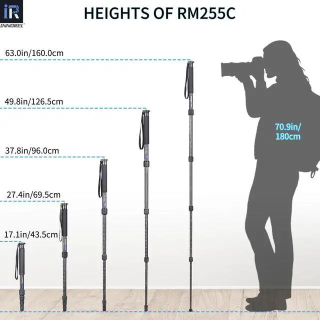Alt view image 5 of 7 - Carbon Fiber Camera Monopod INNOREL RM255C Professional Portable Compact Lightweight Travel 5-Section Monopod for Canon Nikon Sony DSLR Camera Video Camcorder DV Photography Bracket Load 15lbs/7kg