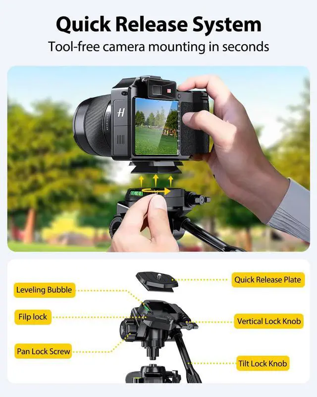 Alt view image 5 of 7 - 67 Camera Tripod with Travel Bag, Cell Phone Tripod with Bluetooth Remote and Phone Holder, Compatible with All Cameras, Cell Phones, Projector, Webcam, Spotting Scopes