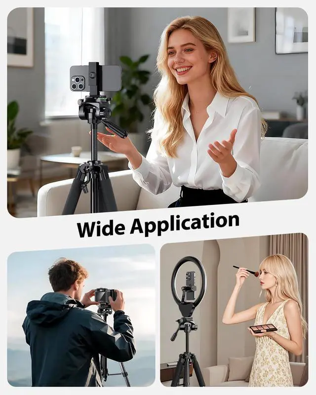 Alt view image 7 of 7 - 67 Camera Tripod with Travel Bag, Cell Phone Tripod with Bluetooth Remote and Phone Holder, Compatible with All Cameras, Cell Phones, Projector, Webcam, Spotting Scopes