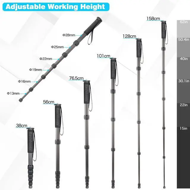 Alt view image 3 of 7 - Carbon Fiber Monopod, 6-Section Portable Compact Camera Monopod Unipod Stick. Max Load 22lbs/10kg - MP286C